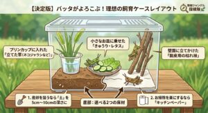 バッタが喜ぶ「飼育ケース」の基本レイアウト