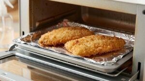 トースターで温め直しているフライ